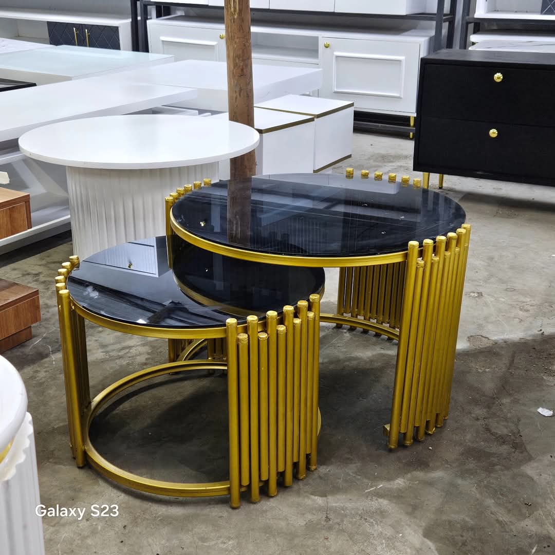 Metallic and glass coffee table